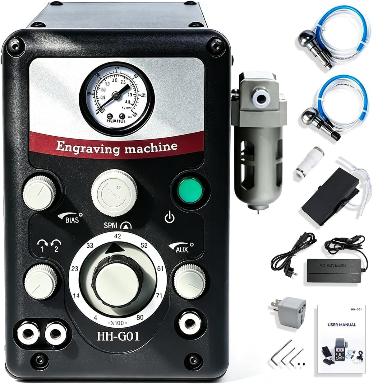 GEMKIT HH-G01 Dual-Head Pneumatic Jewelry Engraver, 400–8,000 RPM