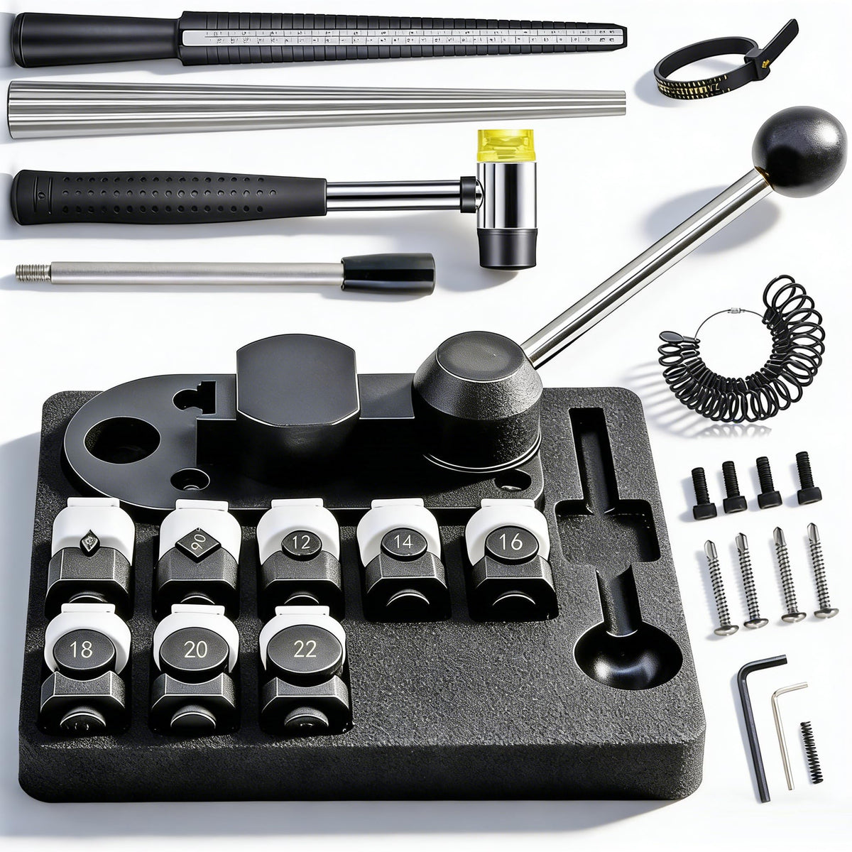 GEMKIT 27-Piece Ring Bending Tool Kit, 12-22mm Round & 60/90° Square Dies, Nylon Protective Molds, Multi-Scale Ring Sizer US/EU/UK/FR, Polishing Accessories for Jewelry Making | Model HH-B05L image 1