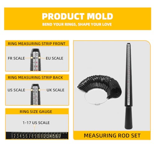GEMKIT 27-Piece Ring Bending Tool Kit, 12-22mm Round & 60/90° Square Dies, Nylon Protective Molds, Multi-Scale Ring Sizer US/EU/UK/FR, Polishing Accessories for Jewelry Making | Model HH-B05L - product detail 5