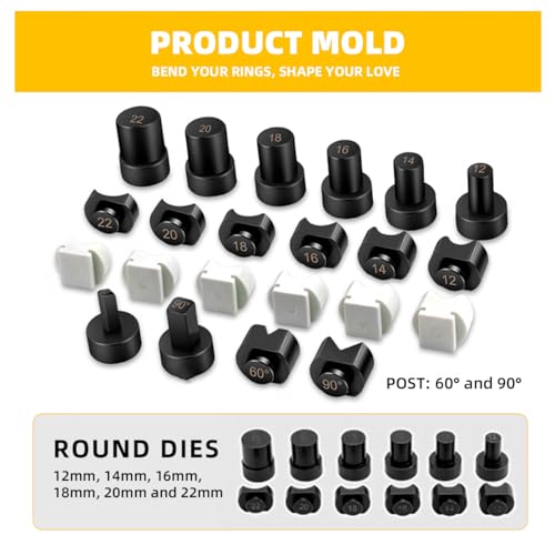 GEMKIT 27-Piece Ring Bending Tool Kit, 12-22mm Round & 60/90° Square Dies, Nylon Protective Molds, Multi-Scale Ring Sizer US/EU/UK/FR, Polishing Accessories for Jewelry Making | Model HH-B05L application