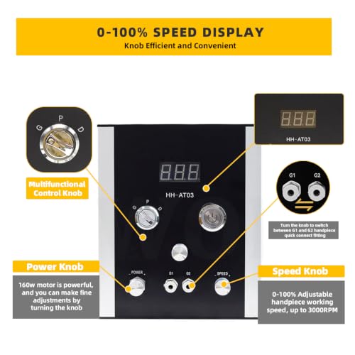 GEMKIT Dual-Handpiece Air-Free Pneumatic Engraving Machine for Jewelry, Built-in Compressor, 2 Pneumatic Handpieces + Micromotor, 3-in-1 Engraving/Polishing/Drilling, HH-AT03 - product detail 4
