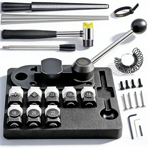 GEMKIT 27-Piece Ring Bending Tool Kit, 12-22mm Round & 60/90° Square Dies, Nylon Protective Molds, Multi-Scale Ring Sizer US/EU/UK/FR, Polishing Accessories for Jewelry Making | Model HH-B05L - product detail 2