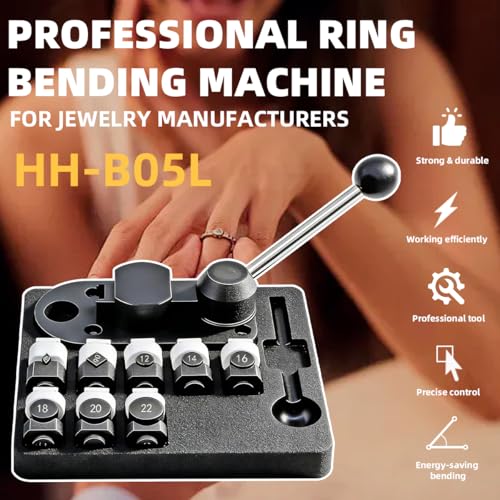 GEMKIT 27-Piece Ring Bending Tool Kit, 12-22mm Round & 60/90° Square Dies, Nylon Protective Molds, Multi-Scale Ring Sizer US/EU/UK/FR, Polishing Accessories for Jewelry Making | Model HH-B05L - product detail 7
