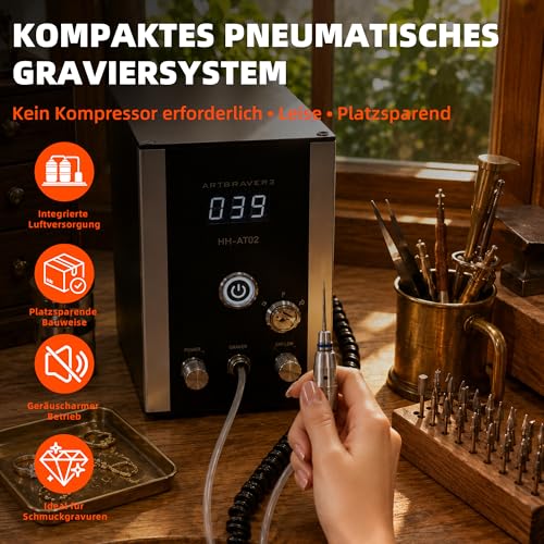 GEMKIT Multifunction Air-Free Pneumatic Engraving Machine for Jewelry, Built-in Compressor, 3-in-1 Engraving/Polishing/Drilling, 0-35000RPM Micromotor, Interchangeable Pistons, HH-AT02 - product detail 2