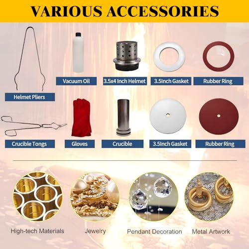 GEMKIT 2L Vacuum Casting Machine - Gold Melting Furnace with Graphite Crucible, 3 CFM Vacuum Pump, High Temperature Refining Equipment for Jewelry Casting (1/2 HP, 110V, Model CM06), HH-CM06 - product detail 7