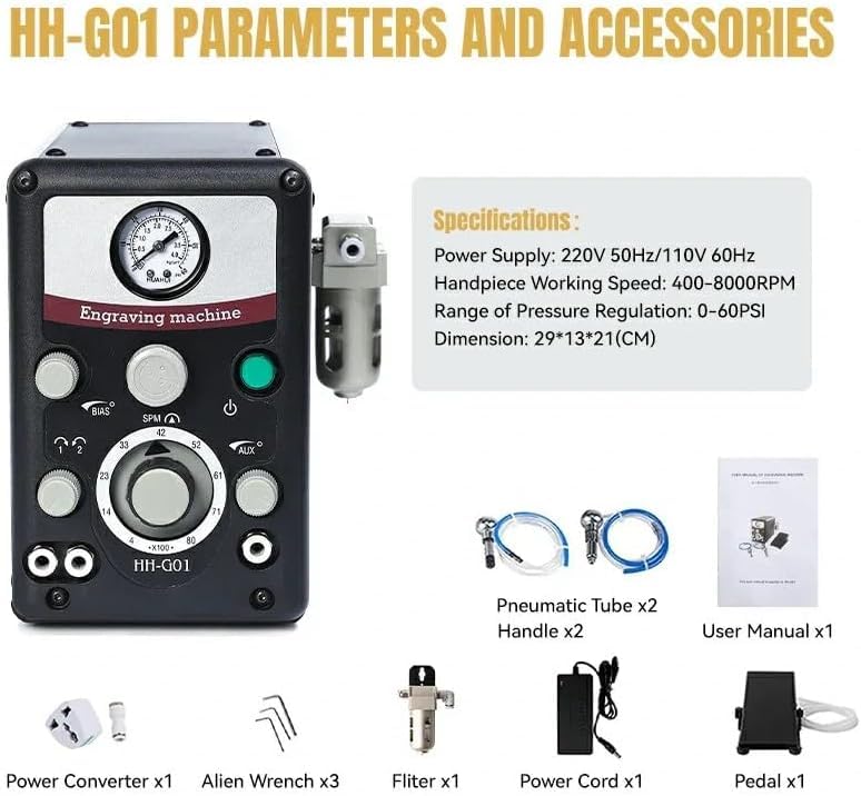 GEMKIT HH-G01 Dual-Head Pneumatic Jewelry Engraver, 400–8,000 RPM - product detail 6