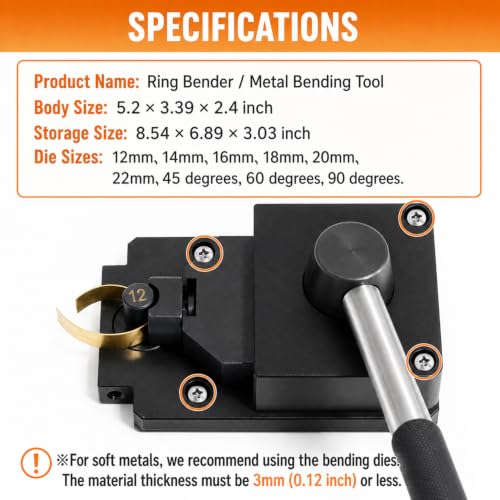 GEMKIT Professional Ring Bending Tool Kit, Heavy Duty Jewelry Former for Spoon Rings, Steel and Nylon Dies with Mandrel, Sizer and Adjustment Accessories, Black, HH-SE02 - product detail 6