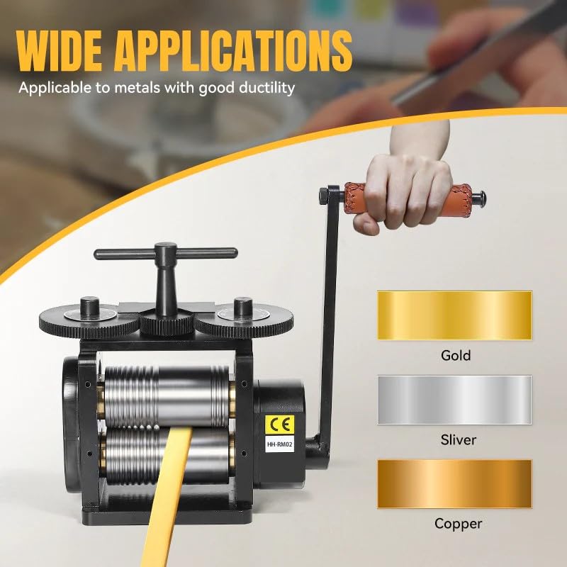 GEMKIT 130mm Manual Jewelry Rolling Mill Machine, Black Rolling Mill - Combination Jewelry Crafting Tool, Jewelry Press Combination Rolling Mill Machine 4:1 Gear Ratio HH-RM02A application