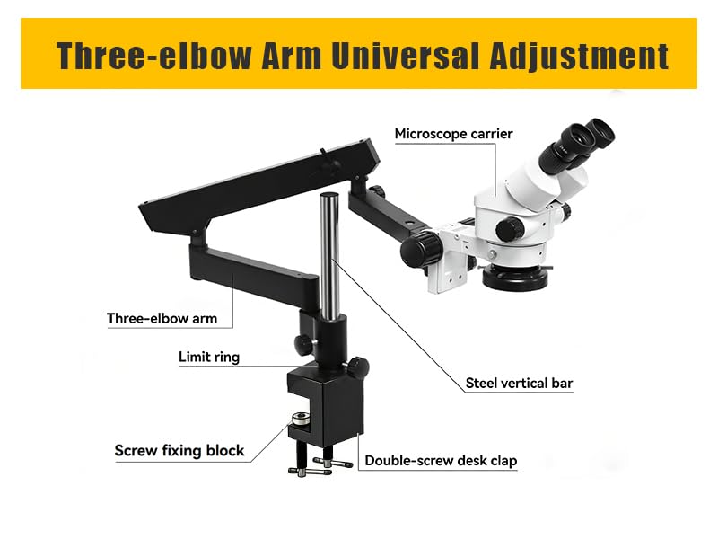 GEMKIT Jewelry Microscope, 7X-45X Binocular Stereo Zoom Microscope with 56-LED Ring Light, Articulating Boom Arm Stand, 0.5X Barlow Lens and Headrest for Gem Setting, Engraving and Jewelry Repair, HH-MH01A - product detail 6