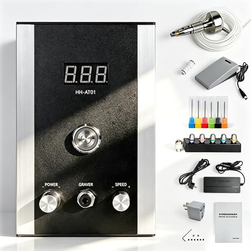 GEMKIT Air-Free Pneumatic Engraving Machine for Jewelry, Built-in Compressor, 100-240V, 0-100% Adjustable Speed, No External Compressor Needed, Includes 6 Gravers & Chucks, HH-AT01 - product detail 2