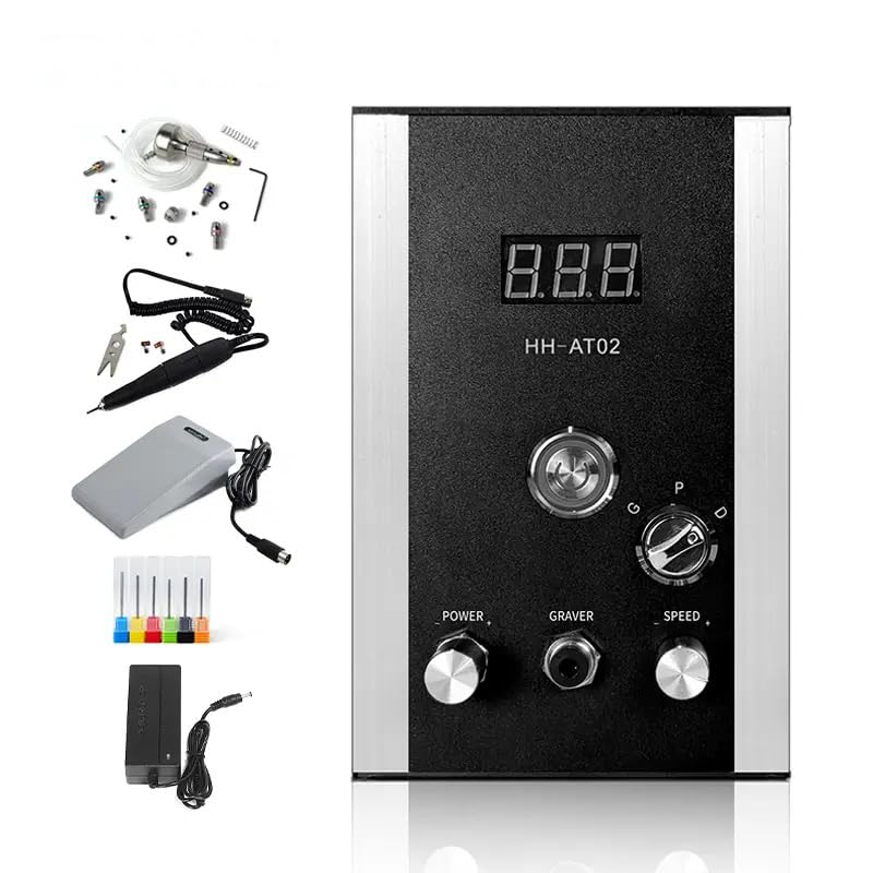 GEMKIT Multifunction Air-Free Pneumatic Engraving Machine for Jewelry, Built-in Compressor, 3-in-1 Engraving/Polishing/Drilling, 0-35000RPM Micromotor, Interchangeable Pistons, HH-AT02 - main product image