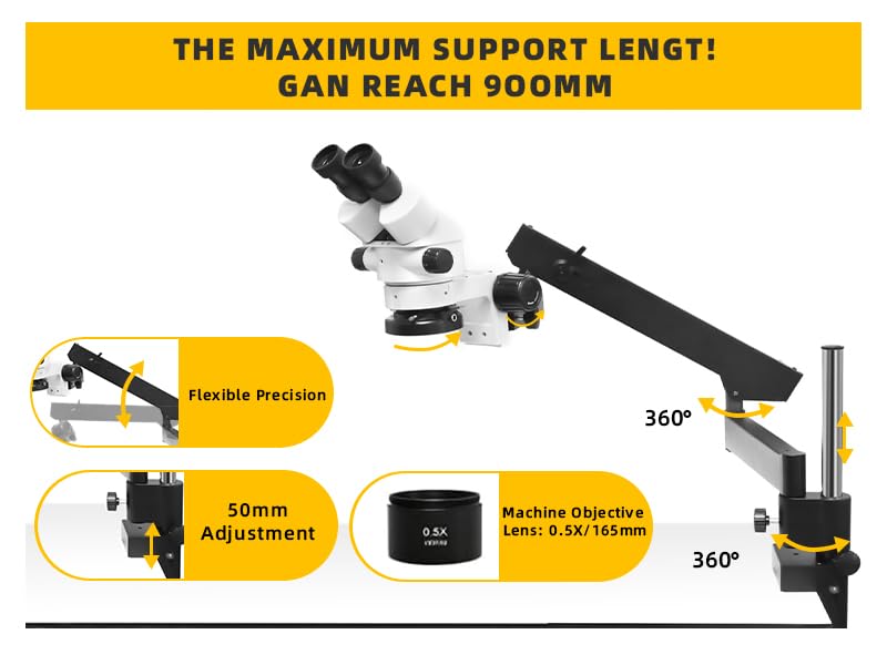 GEMKIT Jewelry Microscope, 7X-45X Binocular Stereo Zoom Microscope with 56-LED Ring Light, Articulating Boom Arm Stand, 0.5X Barlow Lens and Headrest for Gem Setting, Engraving and Jewelry Repair, HH-MH01A feature