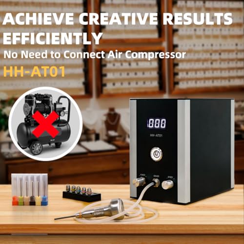GEMKIT Air-Free Pneumatic Engraving Machine for Jewelry, Built-in Compressor, 100-240V, 0-100% Adjustable Speed, No External Compressor Needed, Includes 6 Gravers & Chucks, HH-AT01 image 3