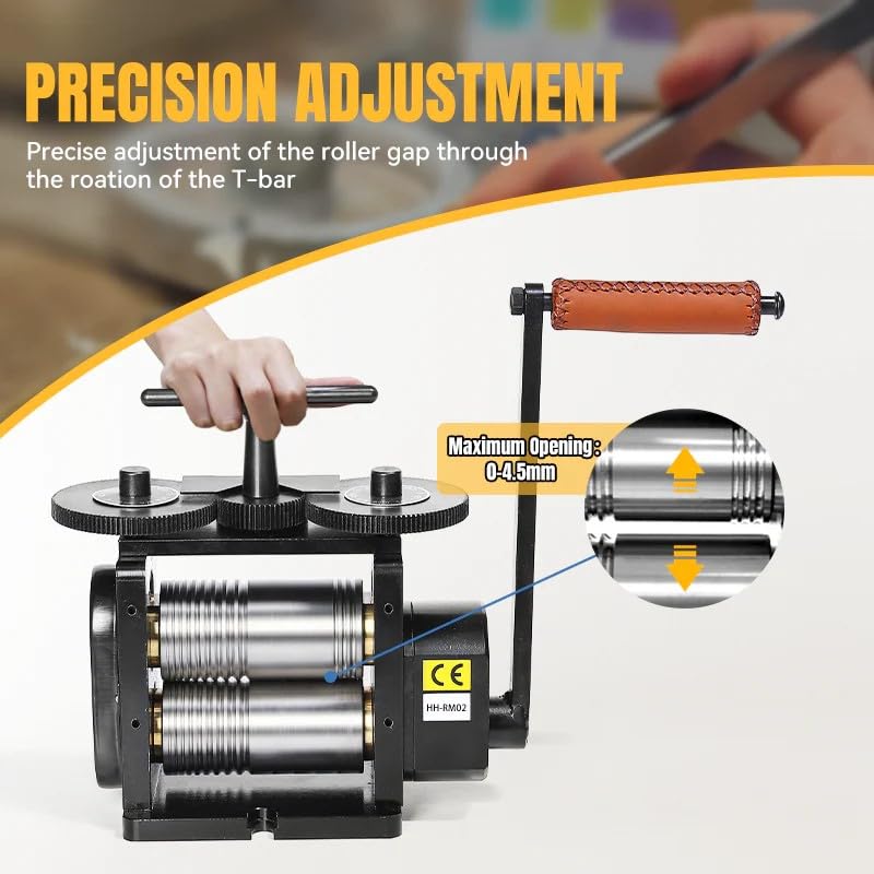 GEMKIT 130mm Manual Jewelry Rolling Mill Machine, Black Rolling Mill - Combination Jewelry Crafting Tool, Jewelry Press Combination Rolling Mill Machine 4:1 Gear Ratio HH-RM02A - product detail 3