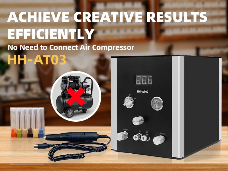GEMKIT Dual-Handpiece Air-Free Pneumatic Engraving Machine for Jewelry, Built-in Compressor, 2 Pneumatic Handpieces + Micromotor, 3-in-1 Engraving/Polishing/Drilling, HH-AT03 - product detail 3