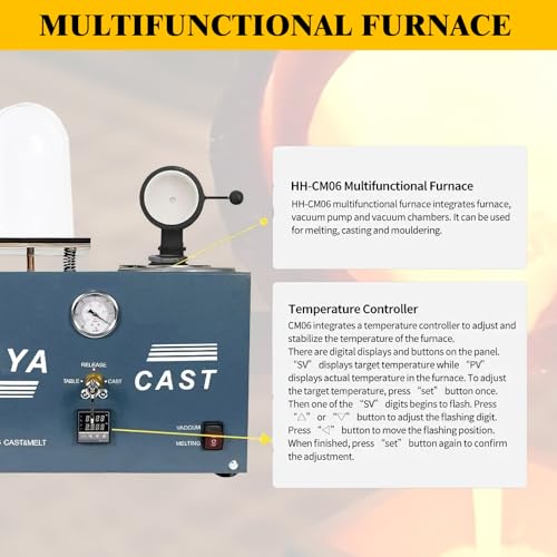 GEMKIT 2L Vacuum Casting Machine - Gold Melting Furnace with Graphite Crucible, 3 CFM Vacuum Pump, High Temperature Refining Equipment for Jewelry Casting (1/2 HP, 110V, Model CM06), HH-CM06 - product detail 6