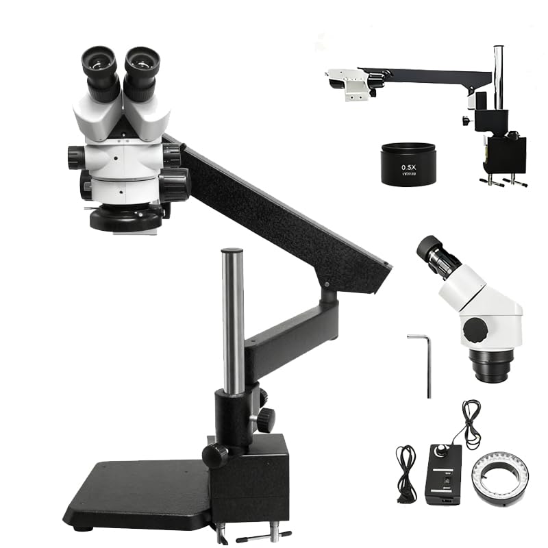 GEMKIT Jewelry Microscope, 7X-45X Binocular Stereo Zoom Microscope with 56-LED Ring Light, Articulating Boom Arm Stand, 0.5X Barlow Lens and Headrest for Gem Setting, Engraving and Jewelry Repair, HH-MH01A - main product image