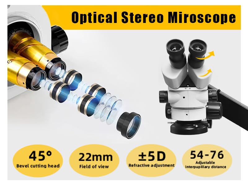 GEMKIT Jewelry Microscope, 7X-45X Binocular Stereo Zoom Microscope with 56-LED Ring Light, Articulating Boom Arm Stand, 0.5X Barlow Lens and Headrest for Gem Setting, Engraving and Jewelry Repair, HH-MH01A - product detail 2