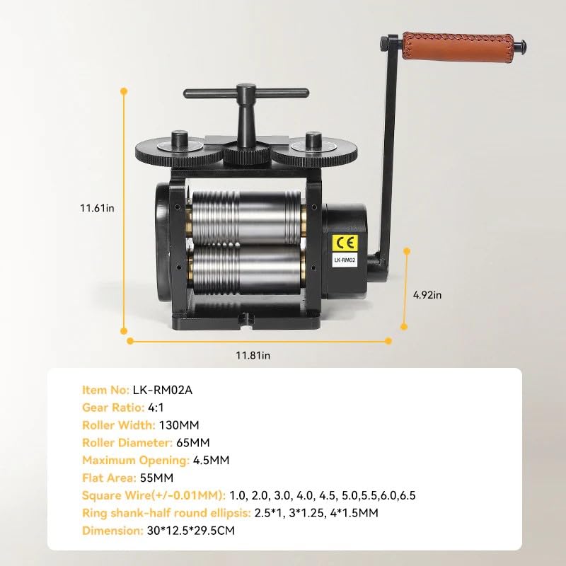 GEMKIT 130mm Manual Jewelry Rolling Mill Machine, Black Rolling Mill - Combination Jewelry Crafting Tool, Jewelry Press Combination Rolling Mill Machine 4:1 Gear Ratio HH-RM02A - product detail 5