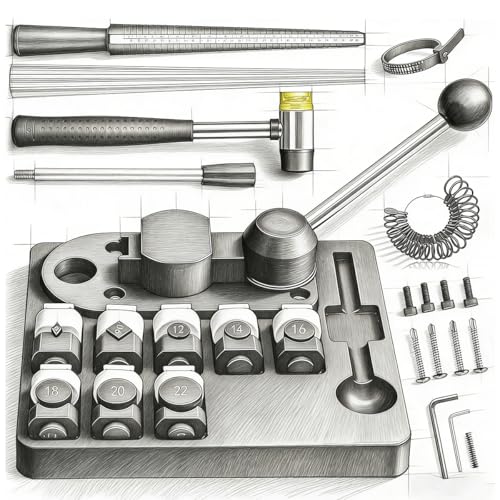 GEMKIT 27-Piece Ring Bending Tool Kit, 12-22mm Round & 60/90° Square Dies, Nylon Protective Molds, Multi-Scale Ring Sizer US/EU/UK/FR, Polishing Accessories for Jewelry Making | Model HH-B05L - product detail 8