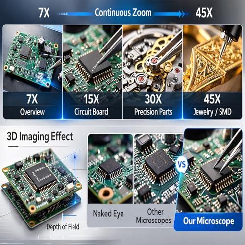 GEMKIT Professional LCD Digital Trinocular Stereo Zoom Microscope with Boom-Arm Stand, 7X-45X & 7X-90X Continuous Zoom Magnification, HD Imaging for Jewelry Making HH-MH04A - product detail 5