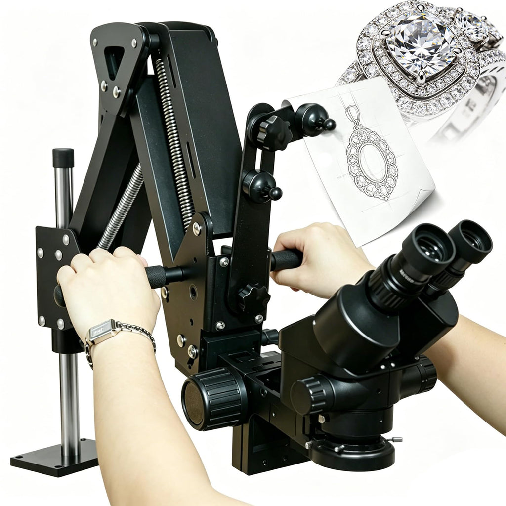 GEMKIT Professional LCD Digital Trinocular Stereo Zoom Microscope with Boom-Arm Stand, 7X-45X & 7X-90X Continuous Zoom Magnification, HD Imaging for Jewelry Making HH-MH04A - main product image