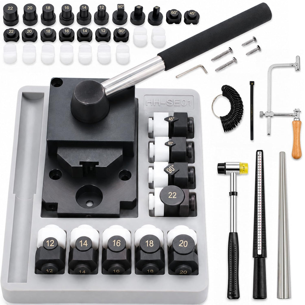 GEMKIT Professional Ring Bending Tool Kit, Heavy Duty Jewelry Former for Spoon Rings, Steel and Nylon Dies with Mandrel, Sizer and Adjustment Accessories, Black, HH-SE02 - main product image