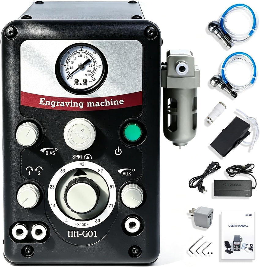 GEMKIT HH-G01 Dual-Head Pneumatic Jewelry Engraver, 400–8,000 RPM