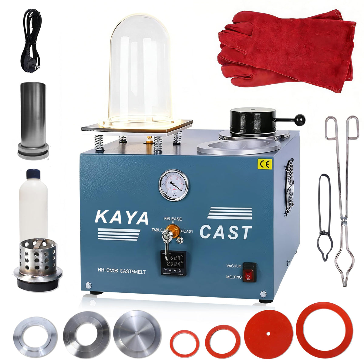 GEMKIT 2L Vacuum Casting Machine - Gold Melting Furnace with Graphite Crucible, 3 CFM Vacuum Pump, High Temperature Refining Equipment for Jewelry Casting (1/2 HP, 110V, Model CM06), HH-CM06 - main product image