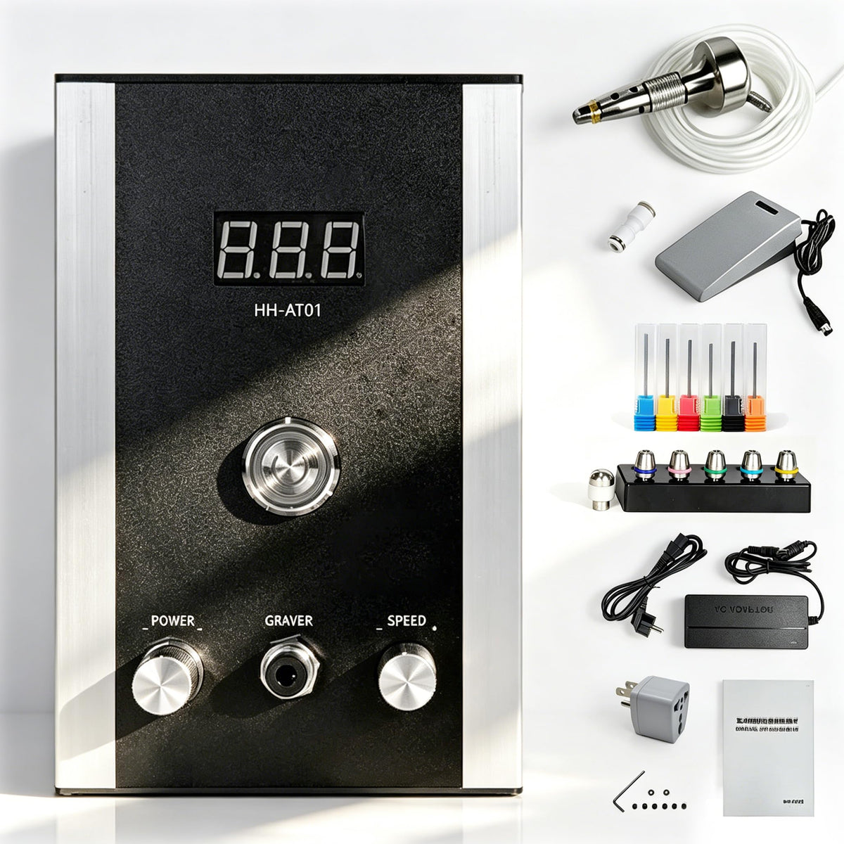 GEMKIT Air-Free Pneumatic Engraving Machine for Jewelry, Built-in Compressor, 100-240V, 0-100% Adjustable Speed, No External Compressor Needed, Includes 6 Gravers & Chucks, HH-AT01 image 1